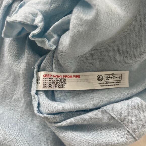 Free People Blue Perri Puff Sleeve Button Front Drop Waist Mini Dress Size Large - Picture 11 of 14